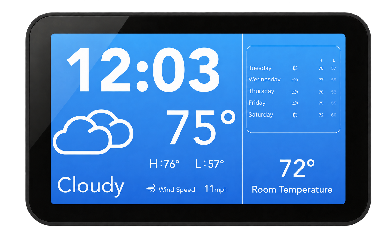 Touch Screen Hub Pro blue daytime weather interface
