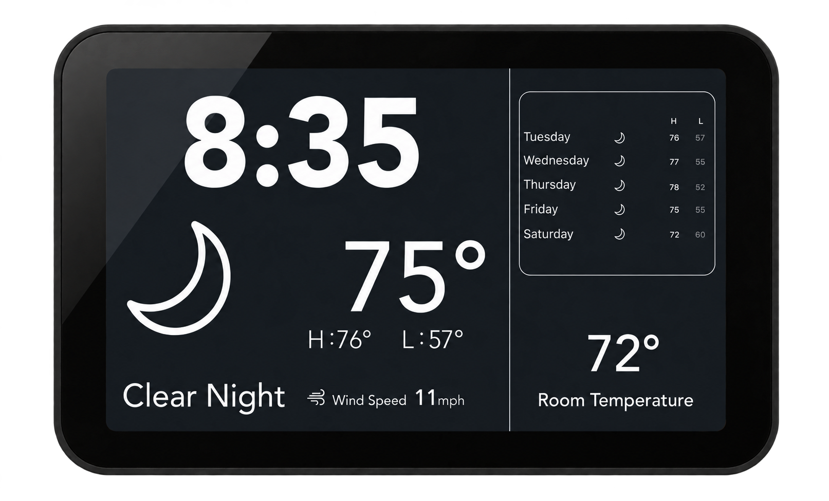 Touch Screen Hub Pro dark nighttime weather interface